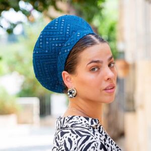 כובע כחול לנשים דתיות – עיצוב אצילי מבד שיפון מאמא כובע